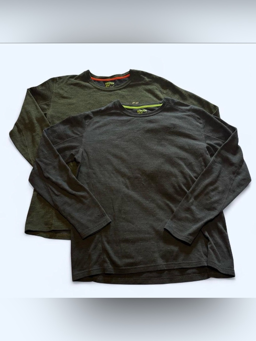 Koppen Sz Large Long Sleeve Marino Blend Base Layer Shirt Lot of 2 Green & Navy
